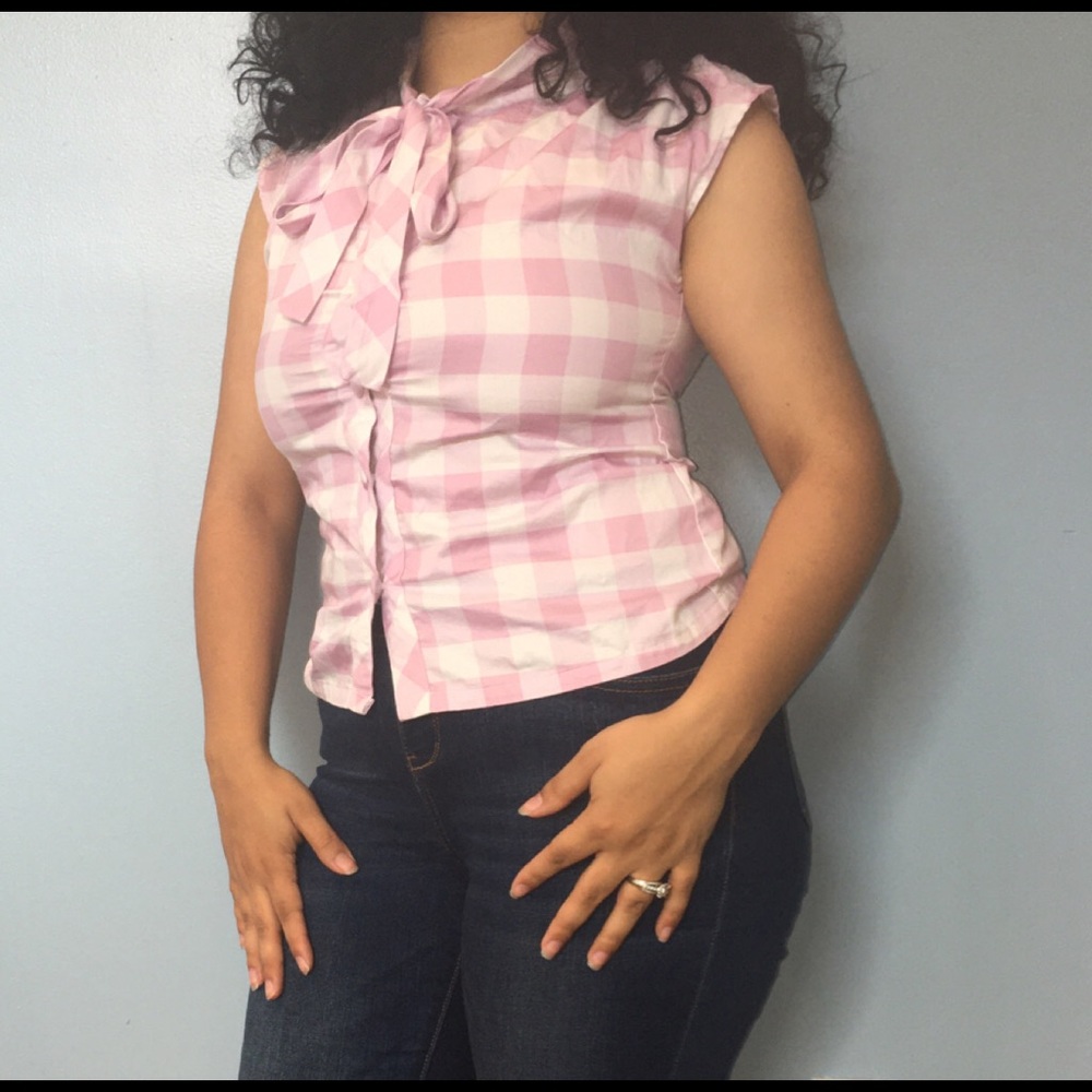 Gingham bubble gum pink and white shirt